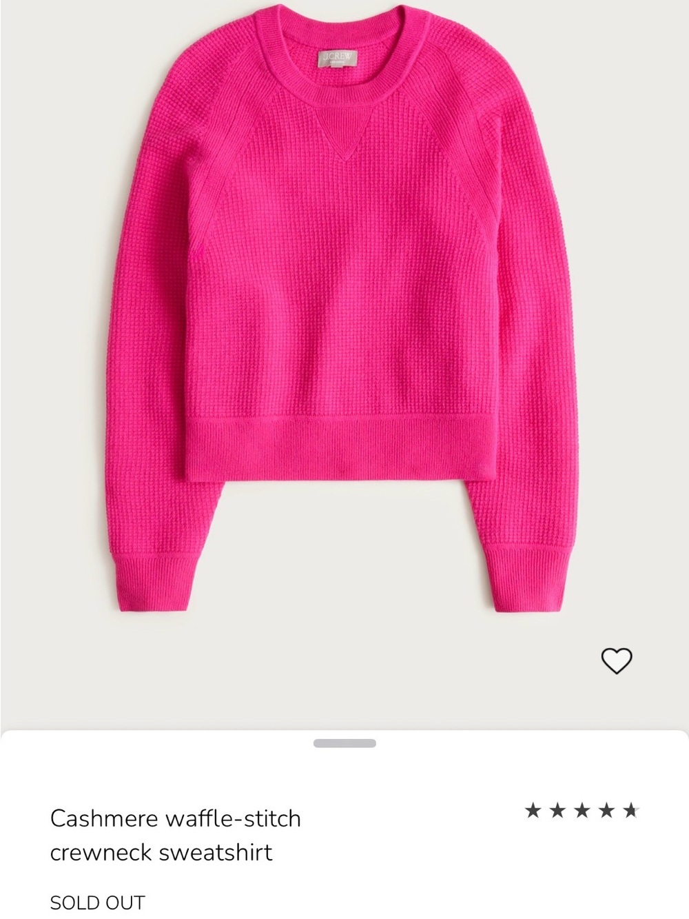 NWT J Crew Retail Cashmere Waffle Stitch Crewneck Sweatshirt. Size Large.